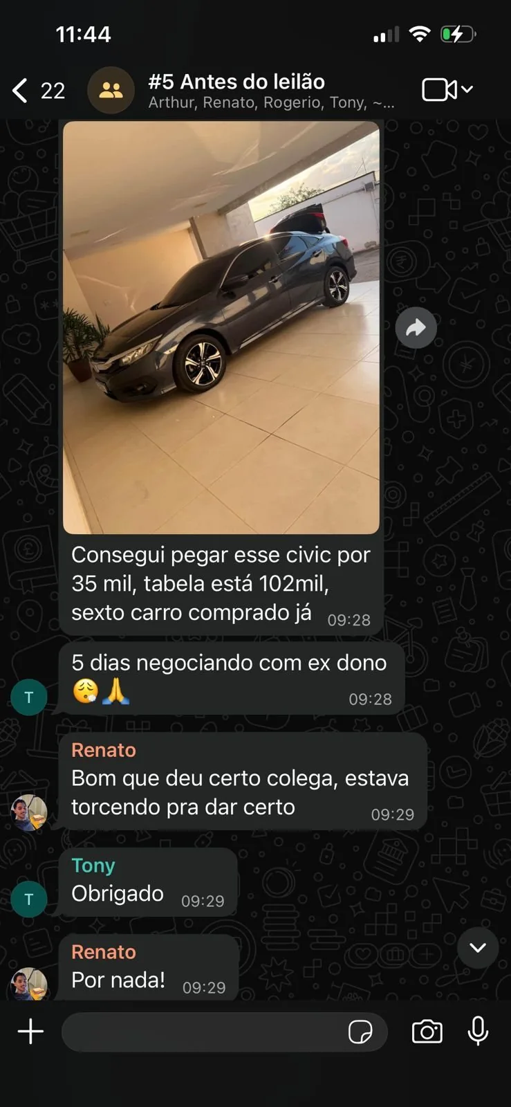 Print da comunidade - Honda Civic comprado por R$ 35.000 (FIPE R$ 102.000)